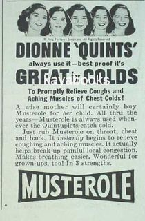 1946 Ad Musterole Coughs Dionne Quints Quintuplets