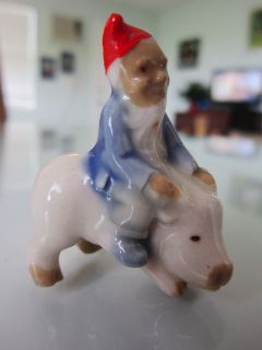 Irish Wade Porcelain Leprechaun Gnome Riding Miniture Pig Perfect