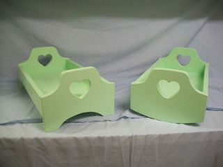   SET OF PAINTED PASTEL GREEN WOOD CRADLE & BED FIT AMERICAN GIRL DOLL