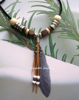 Handmade Native American Tribal Style Genuine Feather with Bead Fringe 