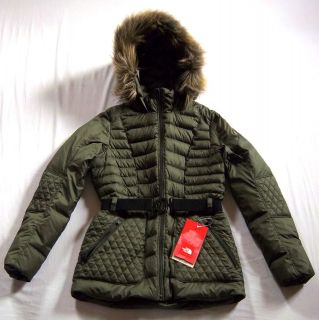   North Face Womens Parkina Down Jacket MEDIUM Fur Fig Green NWT $370