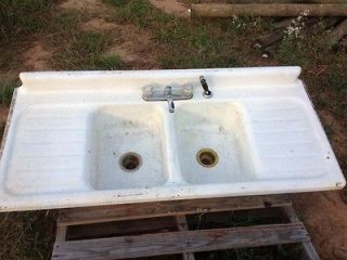 Vintage 1920s Cast Iron Enamel Double Sink Drainboard