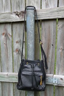   by SHARIF black leather drawstring bucket purse adjustable strap bag