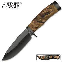 Wolf Creek Camo Hunter FX Blade Hunting Knife with Camo Sheath TW315