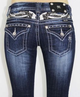 NWT MISS ME Crystals Leather Wing Insert Hot Bling Boot Cut Jeans Sz 