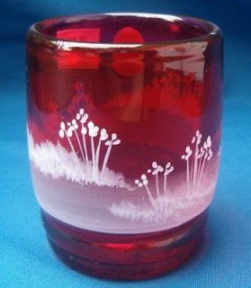 FENTON HAND PAINTED CRANBERRY MARY GREGORY ART GLASS TUMBLER