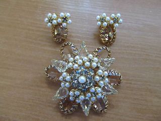 Vintage Schreiner Clip on earrings and Brooch.