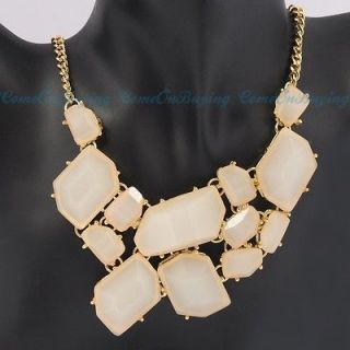 Fashion Golden Chain Circle Round Cream White Resin Beads Pendant Bib 