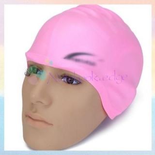   Silicone Swimming Swim Bathing Cap with Ear Cup Hat Prevent Water Pink