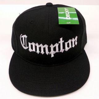 Black Compton Flat Bill Snap Back Baseball Cap Hat, Eazy E