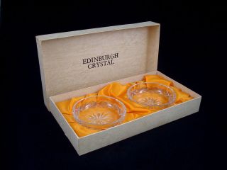 Edinburgh Crystal Cut Glass Bottle Coasters Butter Pats Dishes MIB!