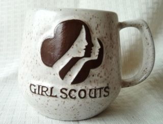  COFFEE MUG Cup Brown Cream GIRL SCOUTS Boy EUC