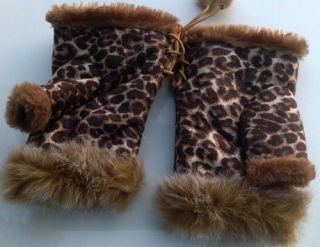 BROWN LEOPARD PATTERN FAUX FUR TEXTING GLOVES WITH    NEW 