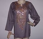Egyptian Cotton Embroidered Kaftan Caftan Tunic Blouse Top Shirt 