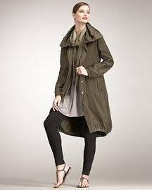 NWT Eileen Fisher SURPLUS (OLIVE GREEN) Long Bubble Trench Coat M $378