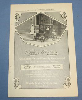 Antique Car Ad Woods Electrics Motor Vehicle Co. 1910
