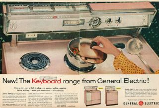 1957 GE General Electric Keyboard Range Electric Oven 2 Page Ad