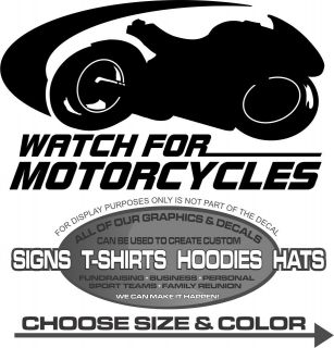 Watch for Motorcycles Sticker Decal 4 Laptop Car Window RV Trailer ATV 