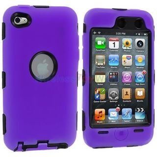 Purple Deluxe 3 Piece Hard Skin Case Cover+Protecto​r for iPod Touch 