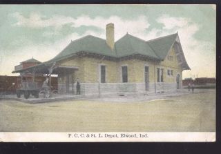 ELWOOD INDIANA 1908 P.C.C & ST. L. RAILROAD DEPOT TRAIN STATION 