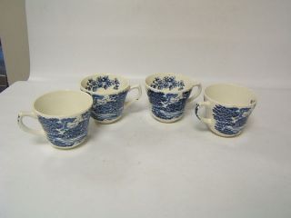 Grindley England set 4 teacups blue/white Vintage China