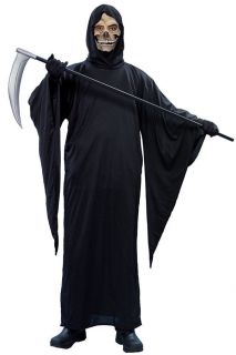 Grim Reaper Robe Death Hooded Ghoul Skeleton Dress Up Halloween Adult 