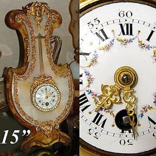 Antique French Empire Style 15 Cartel or Mantel Clock, Jeweled Bezel