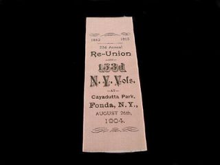 1904 FONDA NEW YORK ~ 153RD NY VOLUNTEERS REUNION RIBBON