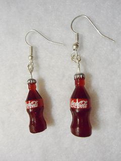 Coca Cola soda miniature bottles coke Earrings dangle charm red brown 