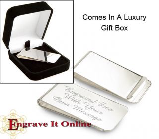   Gold or Silver Money Clip With Luxury Box ENGRAVED & UK POST FREE