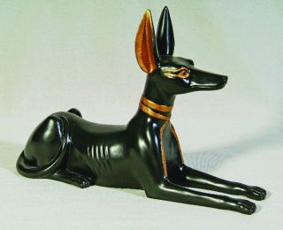 Egyptian Large Anubis Dog Deity Statue 9L Figurine Black & Gold God 