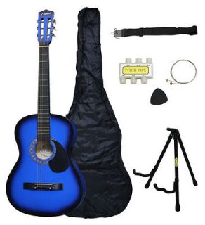 NEW Crescent Beginners BLUE Acoustic Guitar+STAND+A​ccessory Pack