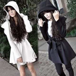 White,Black Womens Hooded Trench Coat Outerwear Top & Hoodie Jacket 