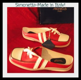 NIB*SIMONETTA*​RED WHITE & BLUE LEATHER LOAFERS*34*US 3