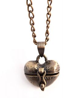 Antique Gold Heart Pill Box Necklace   Vintage Style Locket 