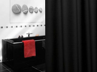 Black Shower Curtain  100% Polyester with hooks 180cm x 200cm   Made 