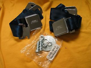 DARK BLUE SEAT BELT WITH FORD EMBOSSED CHROME BUCKLE PAIR (Fits 1960 