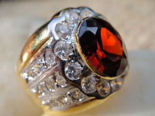 GOLD RING Deep Red Orange Quartz Oval Sapphire CZ Gemstone Men Jewelry 