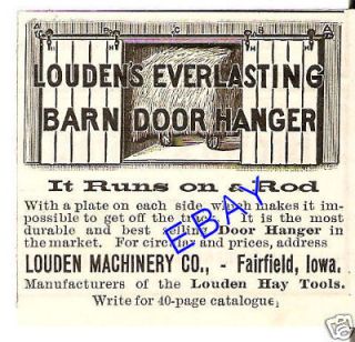 NEAT 1890 LOUDEN BARN DOOR HANGER AD TRACK FAIRFIELD IA