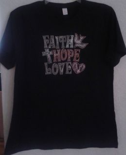 Faith Hope Love Rhinestone T Shirt Misses Cut