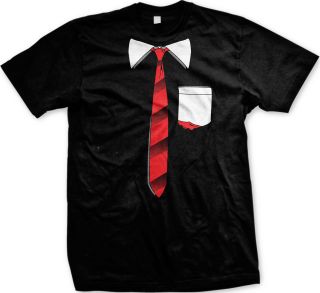 Fake Red Striped Tie And Pocket Funny Hilarious Dumb Delinquent Mens 