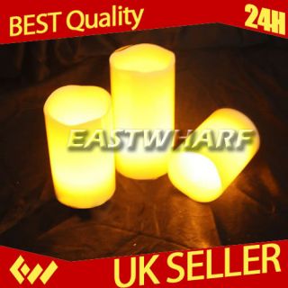   of 3 Amber Remote LED Vanilla Scented Flameless Wax Candles with Timer