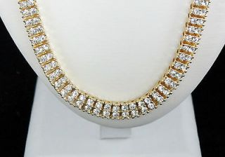 MENS 36 ICED OUT 2 ROW 14K FINISH HIP HOP CZ CHAIN NECKLACE