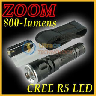   CREE R5 LED Zoomable Adjustable Focus Aluminum Flashlight Torch +Clip