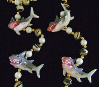 SHARKS FIERCE JAWS Mardi Gras Beads LUAU Party Orleans