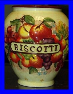 Handpainted Colorful Fruit Design Biscotti Large Cookie Jar apples 