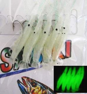   Packs Saltwater Glow in Dark Shrimp Sabiki Rigs 5x Size 2/0 Hooks NEW