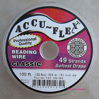 100 Accu Flex steel jewelry beading wire 49 strand .024 Accuflex