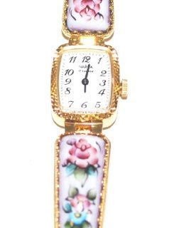   Chaika Wind up Finift Floral Gold Plated Band Bracelet Watch: Watches