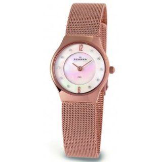   Accented Mother of Pearl Copper Mesh Watch Watches 
